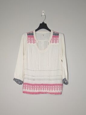 Edme & Esyllte By Anthropologie Boho Peasant Top Size 10 Tribal Print Tassel Tie